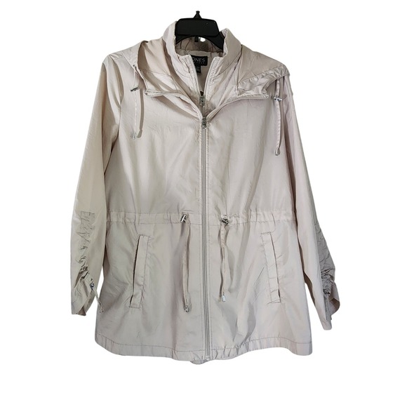 Jones New York Jackets & Blazers - Jones New York XL Hooded Lightweight Jacket Zip Drawstring Beige Windbreaker